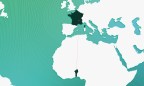 La carte du monde avec la France et le B&eacute;nin indiqu&eacute;s